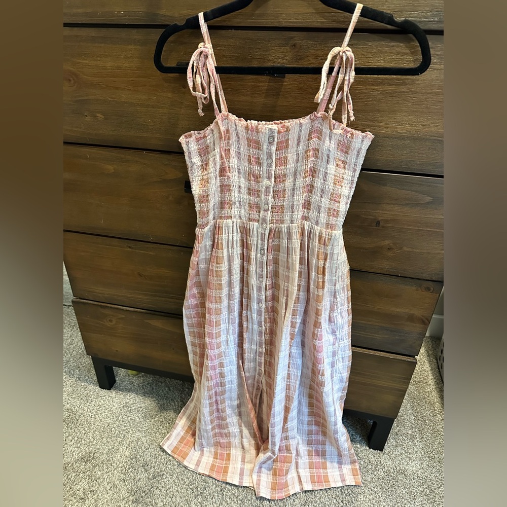 Aerie Pink Plaid Midi Dress